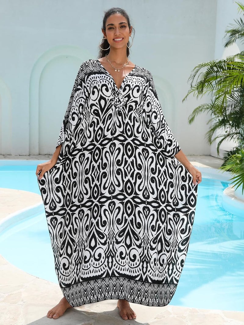 KEYLORTING Women's Plus Size Kaftan Dress – Plus Size Maxi Dress Moo Moos Beach Cover Up,Bathing Suit Cover-Up Loungewear - Image 2
